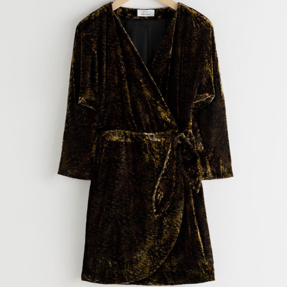 NWT & Other Stories Velvet Wrap Mini Dress in Tiger's Eye Pattern - Picture 2 of 5